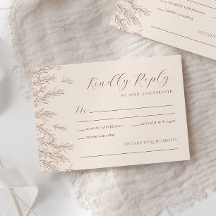 Modern Terracotta Ivory Minimal Leaves Wedding RSVP Card