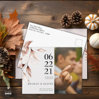 Modern Terracotta Leaf Sketch Photo Save the Date