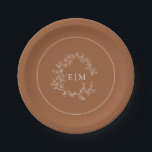 Modern Terracotta Leafy Crest Monogram Wedding Paper Plate<br><div class="desc">A unique wedding paper plate! We're loving these Modern Terracotta Leafy Crest Monogram Wedding Paper Plates! Simple, elegant, and oh-so-pretty, it features a hand drawn leafy wreath encircling a modern wedding monogram. It is personalised in elegant typography. Finally, it is trimmed in a delicate frame. Contact designer for matching products....</div>