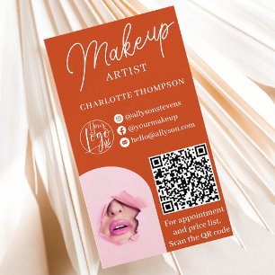 Modern terracotta makeup logo Qr code 2 photos Business Card