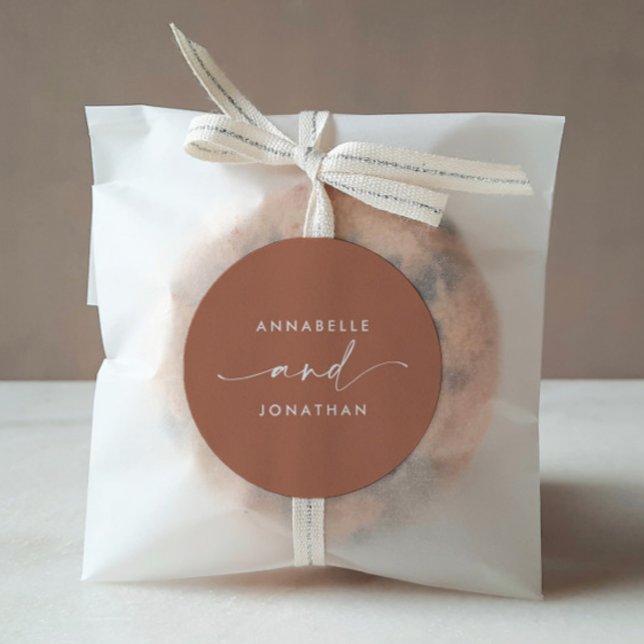 Modern terracotta minimal contemporary wedding classic round sticker (Creator Uploaded)