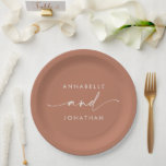 Modern terracotta minimal elegant script wedding paper plate<br><div class="desc">Modern classy typography bold wedding favour decor paper plate. With modern,  elegant simple minimal typography. Terracotta colour can be customised.</div>