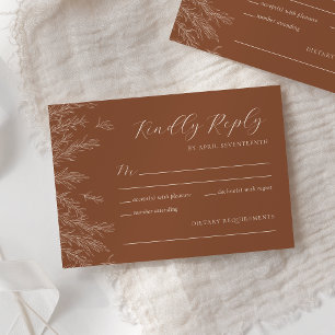 Modern Terracotta Minimal Leaves Wedding RSVP Card