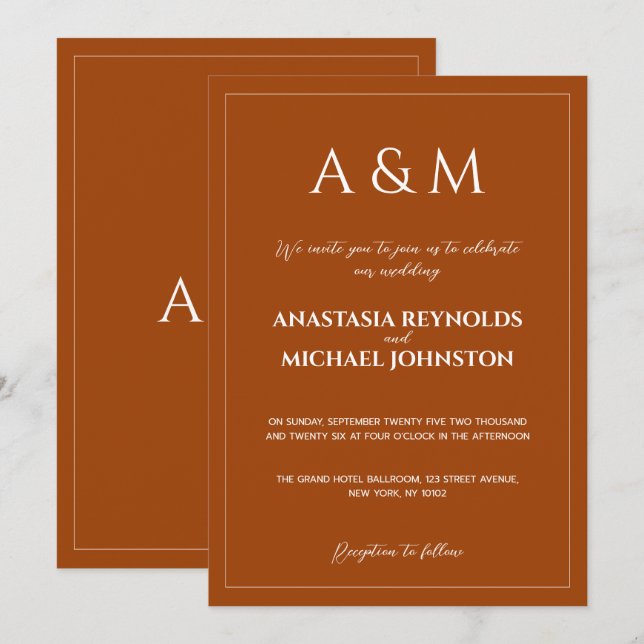 Modern terracotta minimalist wedding invitation (Front/Back)