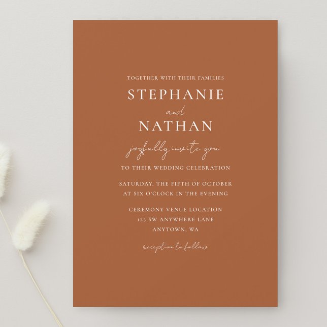 Modern Terracotta Minimalist Wedding Invitation (Creator Uploaded)