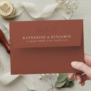 Modern Terracotta Monogram Minimalist Wedding Envelope