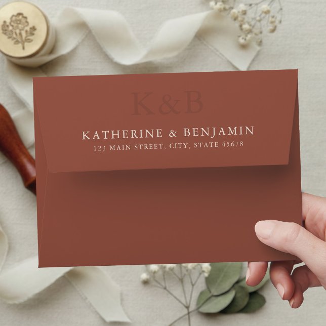 Modern Terracotta Monogram Minimalist Wedding Envelope (Creator Uploaded)