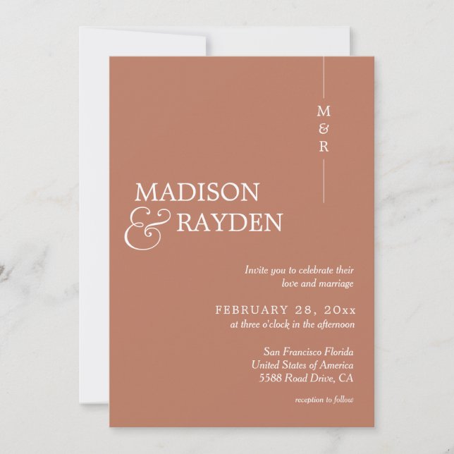 Modern Terracotta Monogram Photo QR Code Wedding Invitation (Front)