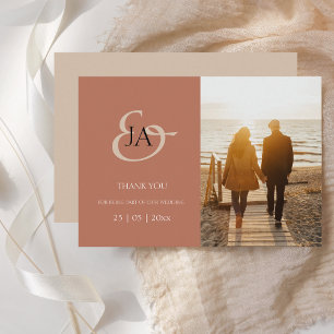 Modern Terracotta Monogram Photo Wedding Thank You