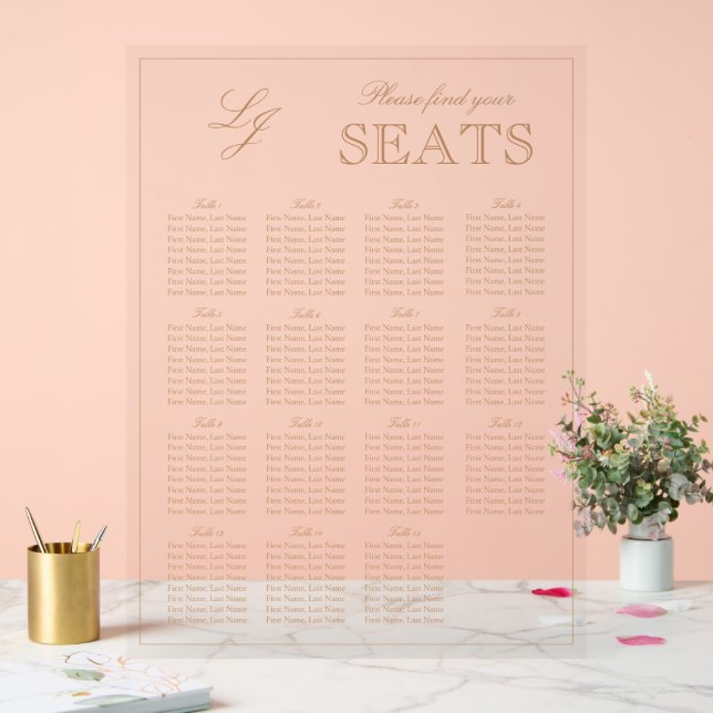 Modern Terracotta Monogram Script Wedding Seat Acrylic Sign (Wedding)