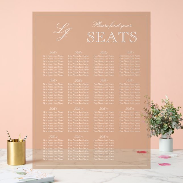 Modern Terracotta Monogram Script Wedding Seat Acrylic Sign (Wedding)
