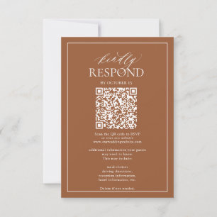 Modern Terracotta Monogram Wedding QR Code RSVP  Card