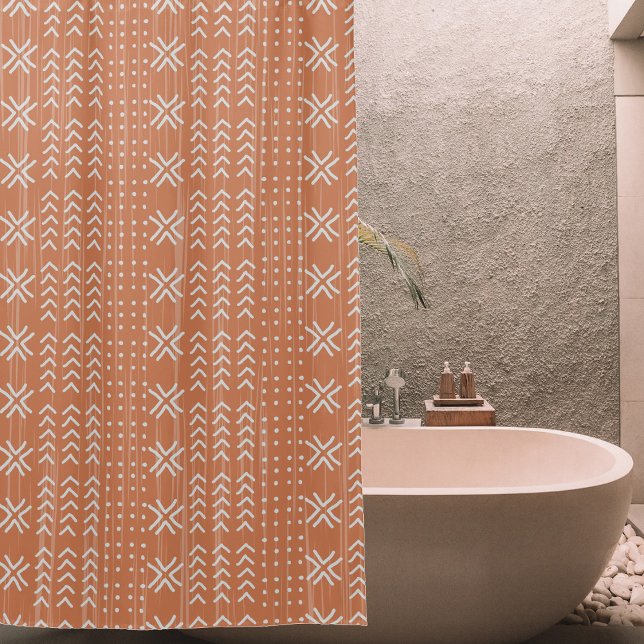 Modern Terracotta Mud Cloth African Pattern Shower Curtain (Creator Uploaded)