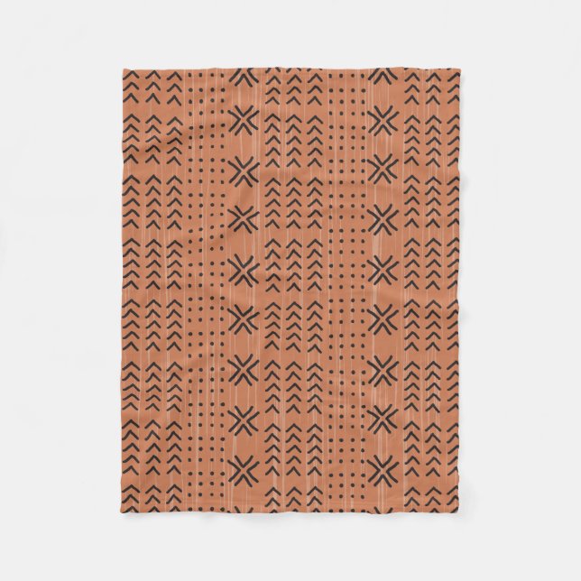 Modern Terracotta Mudcloth African Pattern Fleece Blanket (Front)