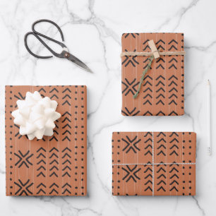 Modern Terracotta Mudcloth African Pattern Wrapping Paper Sheet