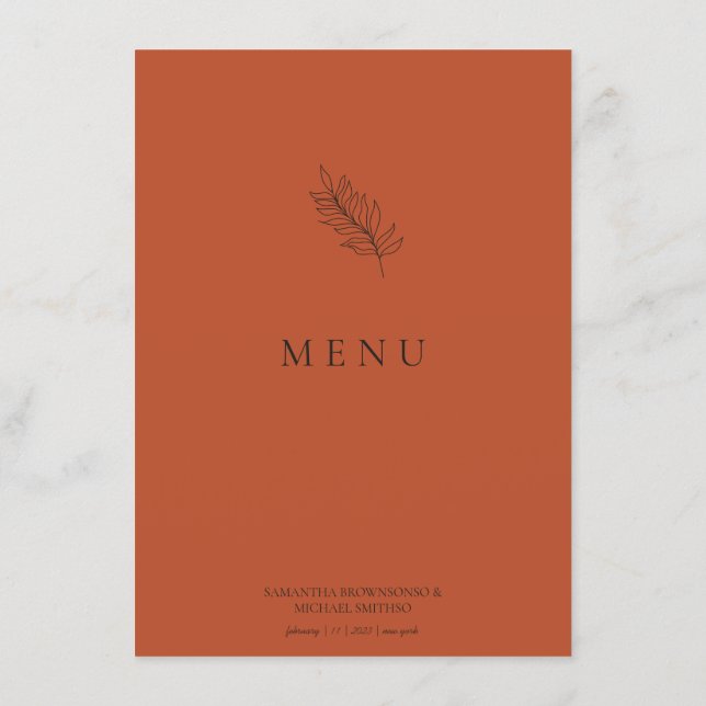 Modern Terracotta Orange Earth Tone Wedding Menu (Back)
