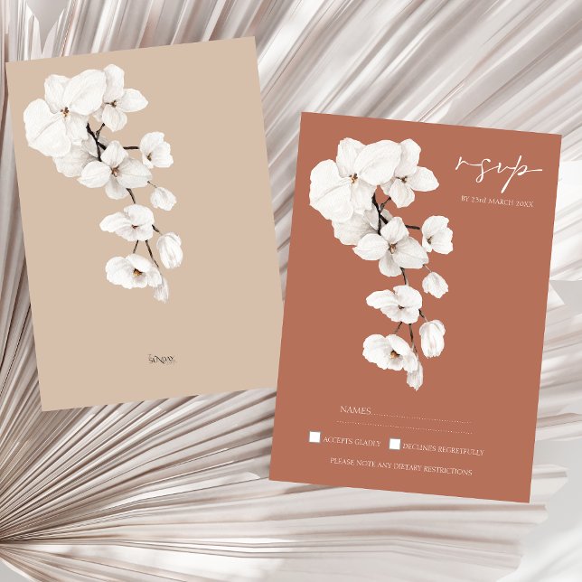 Modern Terracotta Orchid Wedding RSVP Card (Modern Terracotta Orchids Floral Wedding RSVP Card)
