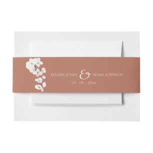 Modern Terracotta Orchids Flowers Wedding Invitation Belly Band