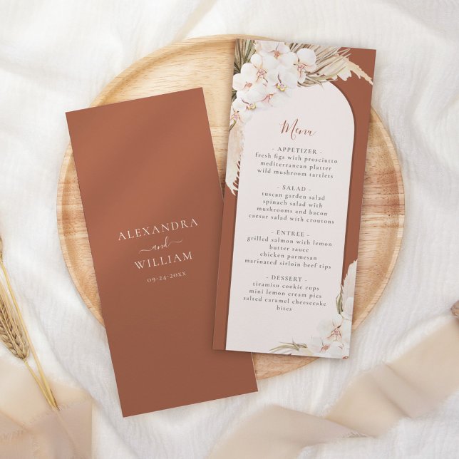 Modern Terracotta Pampas Grass Fall Wedding Menu (Creator Uploaded)