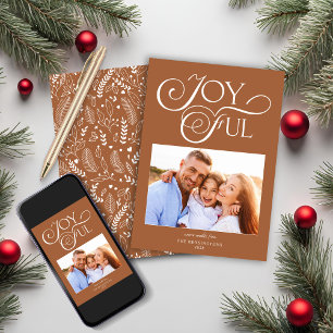 Modern Terracotta Pattern Joyful Holiday Photo Card