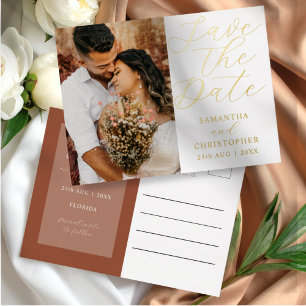 Modern Terracotta Photo Save the Date Wedding Foil Holiday Postcard