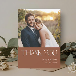Modern Terracotta Photo Wedding Thank You Card