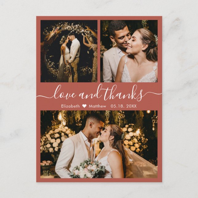 Modern Terracotta Photo Wedding Thank You Postcard (Front)