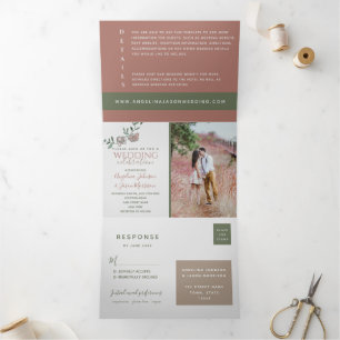 Modern Terracotta Photo Wedding Tri-Fold Invitation