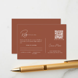 Modern Terracotta QR Code Script Wedding RSVP Enclosure Card
