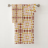 Modern Terracotta Quilt Block Geometric Pattern