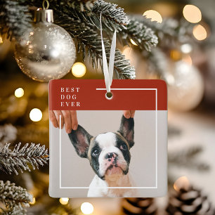 Modern Terracotta Red Best Dog Ever Photo  Ceramic Ornament
