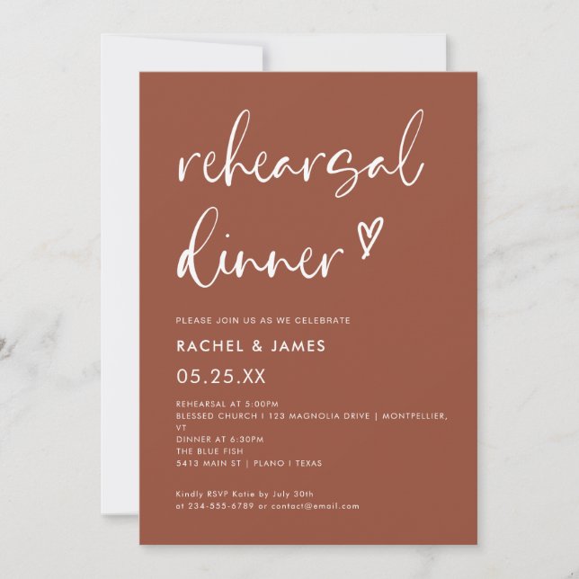Modern Terracotta Rust Rehearsal Dinner Invitation (Front)