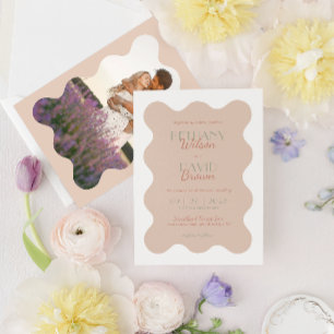 Modern Terracotta & Sage Green Wave Photo Wedding Invitation