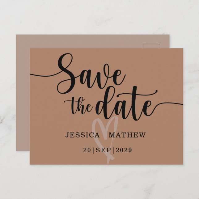 Modern Terracotta Save the Date Script Announcement Postcard (Front/Back)