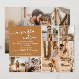 Modern terracotta script 6 photos wedding invitation