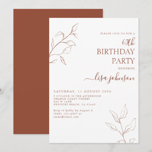 Modern Terracotta Script Botanical 60th Birthday Invitation