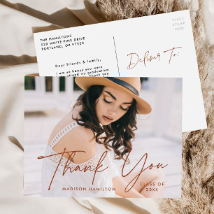 Modern Terracotta Script Graduation Thank You Postcard