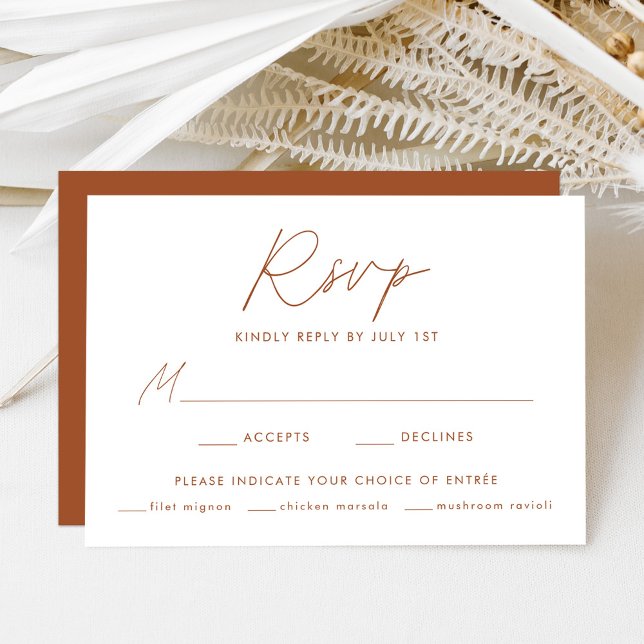 Modern Terracotta Script Meal Choice Wedding RSVP Card (Creator Uploaded)