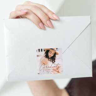 Modern Terracotta Script Photo Graduation Square Sticker
