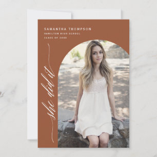 Modern Terracotta She Did It Graduation Arch Photo Invitation