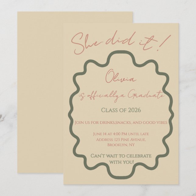 Modern Terracotta She Did It Graduation Party  Invitation (Front/Back)