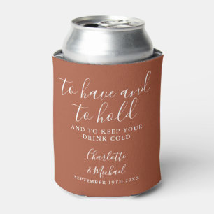 Modern Terracotta Signature Script Wedding Can Cooler
