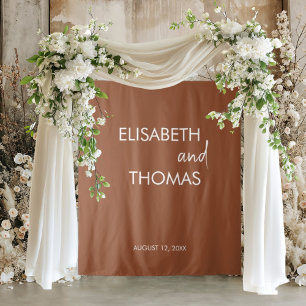 Modern terracotta simple elegant wedding backdrop tapestry