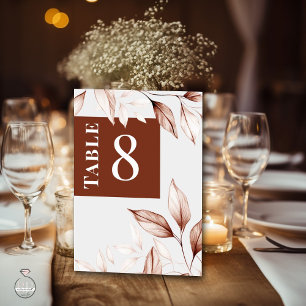 Modern Terracotta Sketched Foliage  Table Number