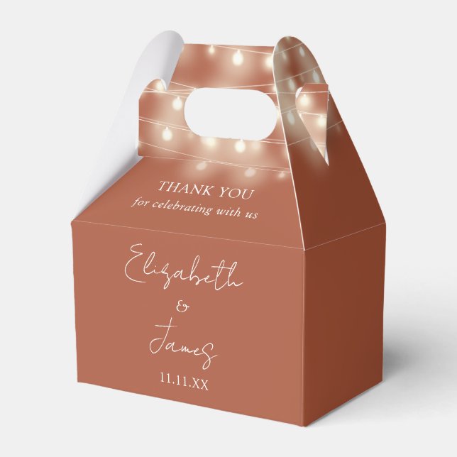 Modern Terracotta String Lights Wedding Thank You Favour Box (Front Side)