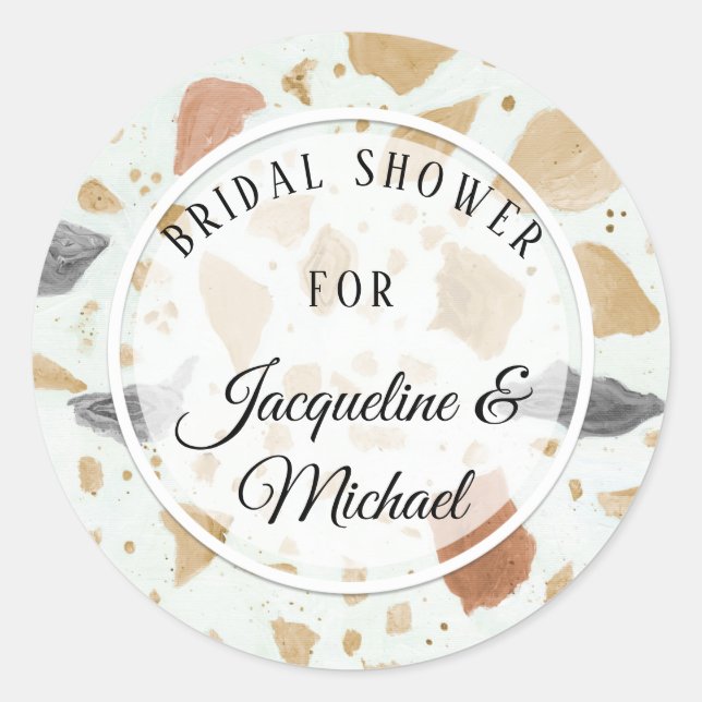 Modern Terracotta Terrazzo Abstract Bridal Shower Classic Round Sticker (Front)