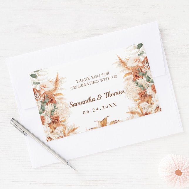 Modern Terracotta Thank You Script Wedding  Rectangular Sticker (Creator Uploaded)