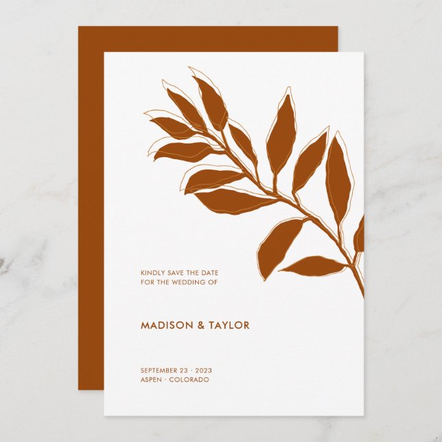 Modern Terracotta Two Tone Botanical Illustration Save The Date (Front/Back)