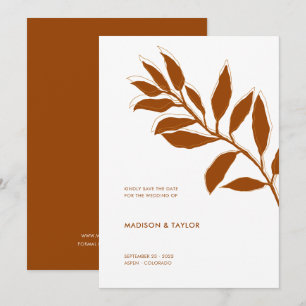 Modern Terracotta Two Tone Botanical Illustration Save The Date