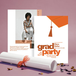 Modern Terracotta Typography Grad Party Photo Invitation